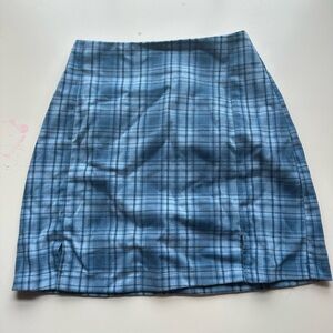 brandy melville blue plaid mini skirt